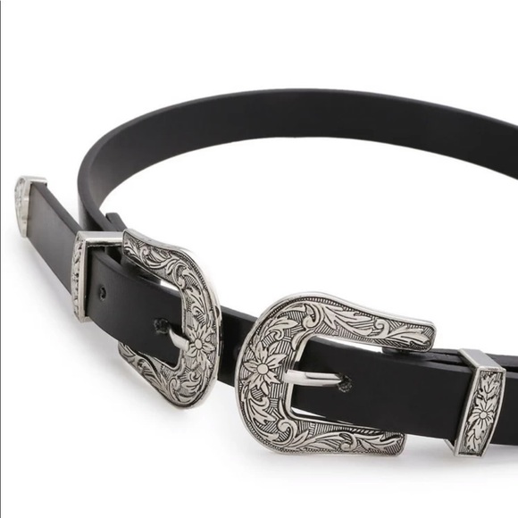 Double buckle belt western boho black silver - Picture 2 of 3